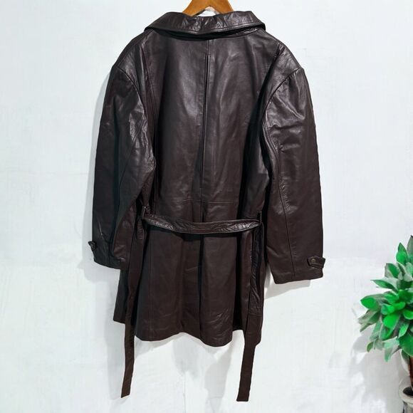 Centigrade Leather Coat Women’s 3X Brown Long Trench Jacket Belted Plus NWT - Picture 2 of 4